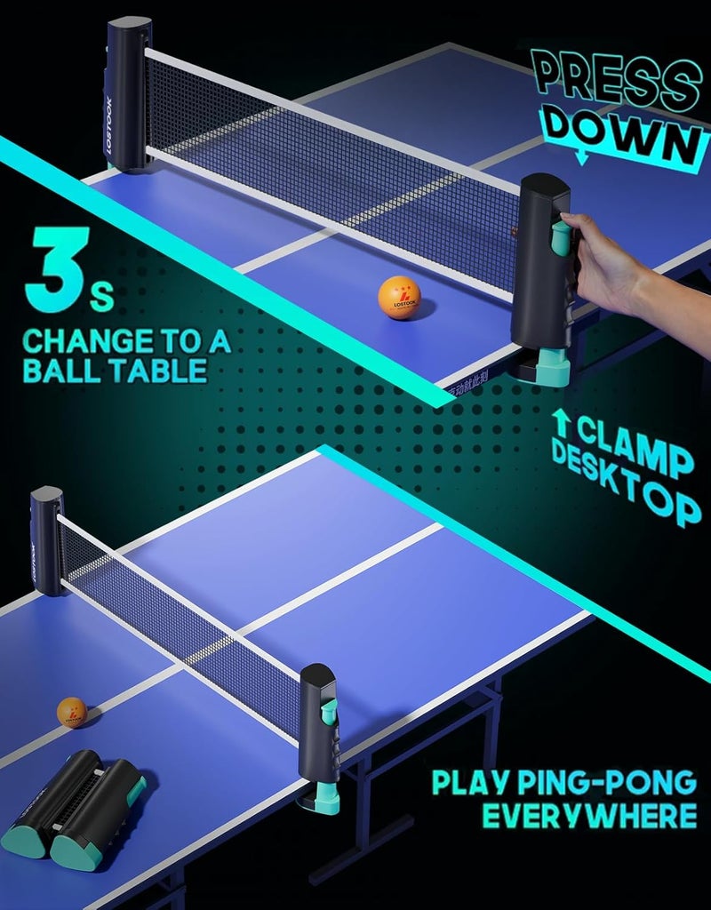 Lostook Professional Ping Pong Paddles Set of 2/4 with Table Tennis Rackets and 3 Star Balls, Portable Ping Pong Table Net with Clamps for Any Table, Home/Outdoor Games - Image 5